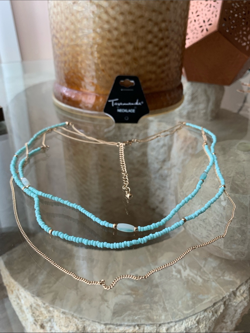 Layered Turquoise Bead and Gold Necklace